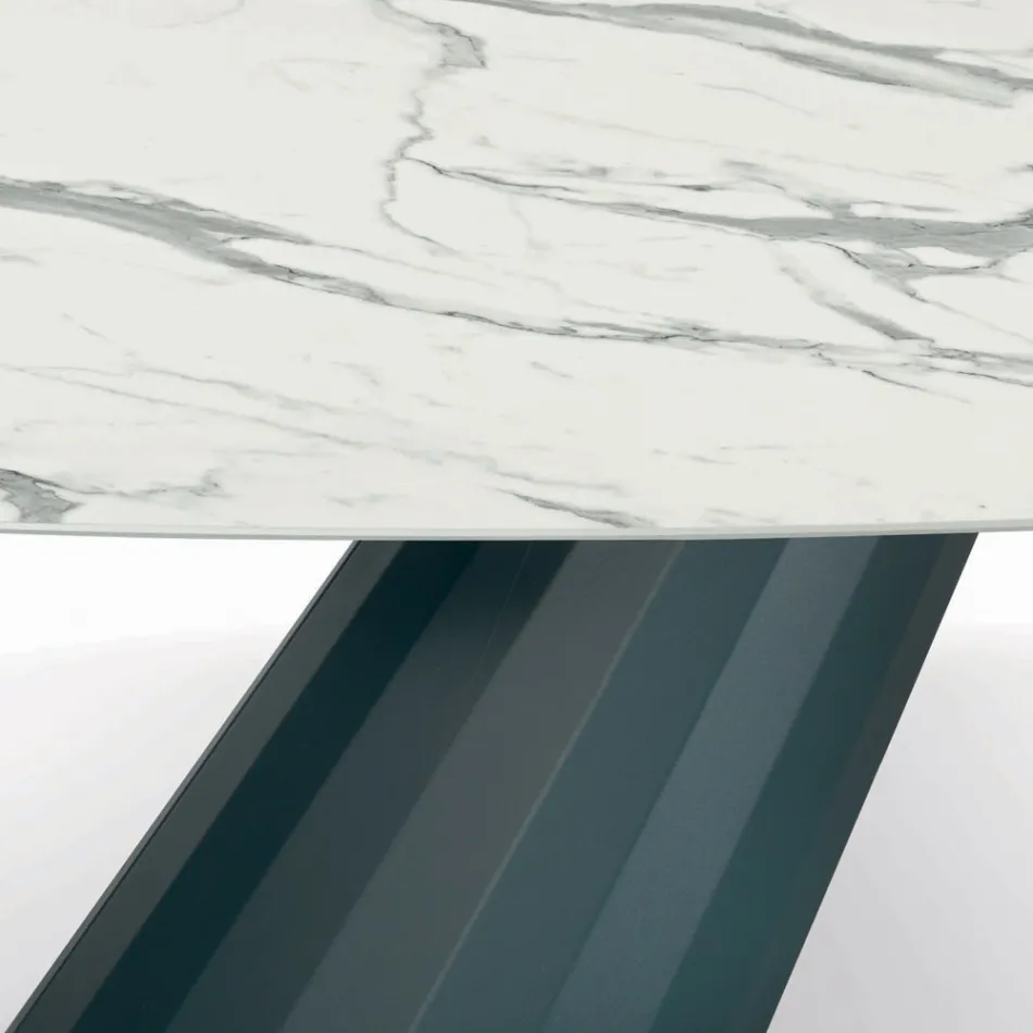 Mesa Fija con Tapa Laminada en Forma de Barril Made in Italy - Pantalones viadurini