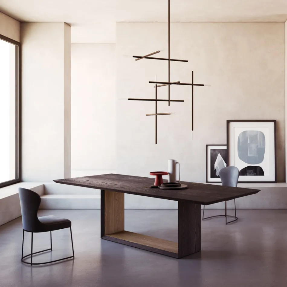 Mesa Fija con Tapa Biselada y Base Bicolor Made in Italy - Jadis viadurini