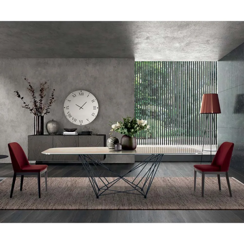 Mesa fija con tapa de cerámica barril y base de acero Made in Italy - Ezzellino viadurini