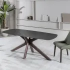 Mesa Fija con Tapa de Cerámica y Base de Madera Maciza de Nogal - Naranja viadurini