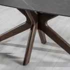 Mesa Fija con Tapa de Cerámica y Base de Madera Maciza de Nogal - Naranja viadurini