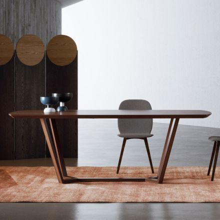 Mesa fija con tapa perfilada y base de madera Made in Italy - Digory viadurini