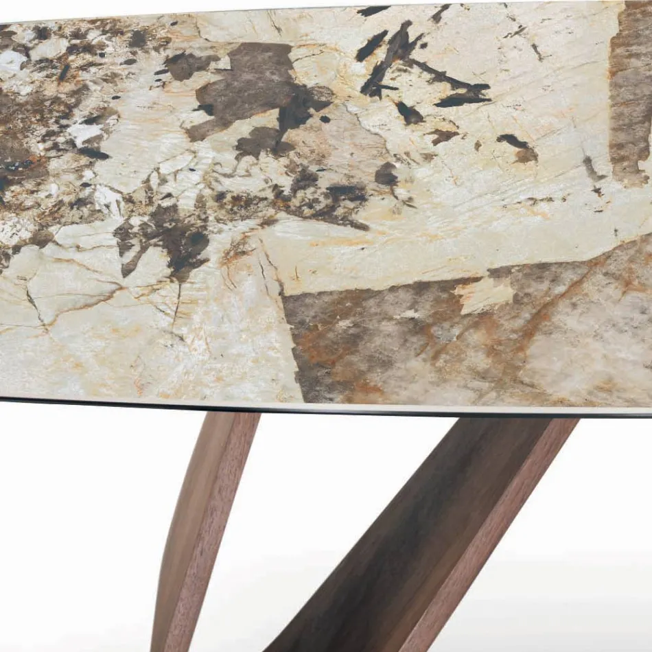 Mesa de salón fija con base de madera Made in Italy - Equatore viadurini