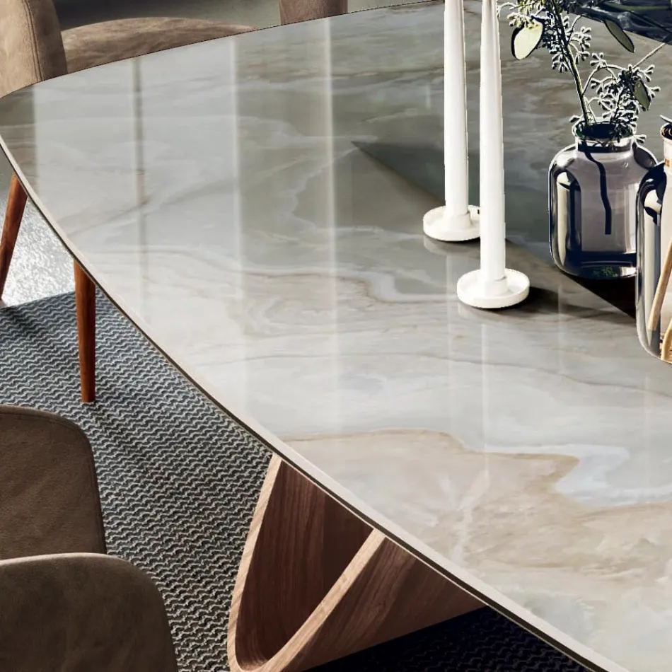 Mesa de salón fija con base de madera Made in Italy - Equatore viadurini