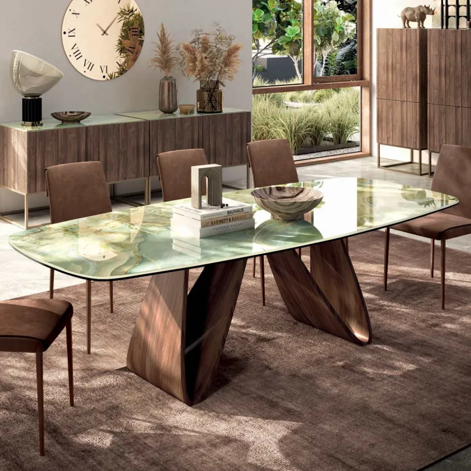 Mesa de salón fija con base de madera Made in Italy - Equatore viadurini