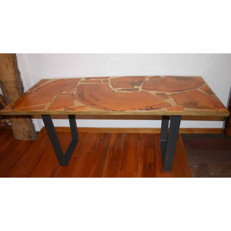 Mesa fija de diseño rectangular de madera y resina hecha en Italia Jam viadurini