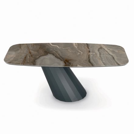 Mesa fija de acero y tapa de cerámica Made in Italy - Pantalón viadurini