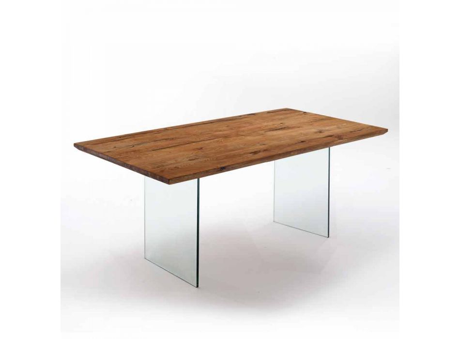 mesa de madera dura sólida con las piernas en vidrio templado Tito viadurini