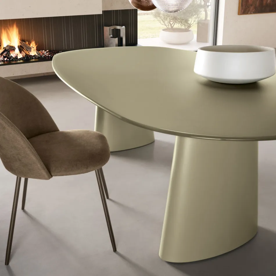Mesa fija para diez personas con tablero de cristal y base de MDF - Venia viadurini