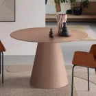 Mesa redonda fija para cuatro personas con base de MDF y cristal opaco - Lumen viadurini