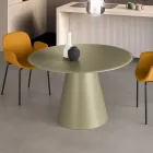 Mesa redonda fija para cuatro personas con base de MDF y cristal opaco - Lumen viadurini