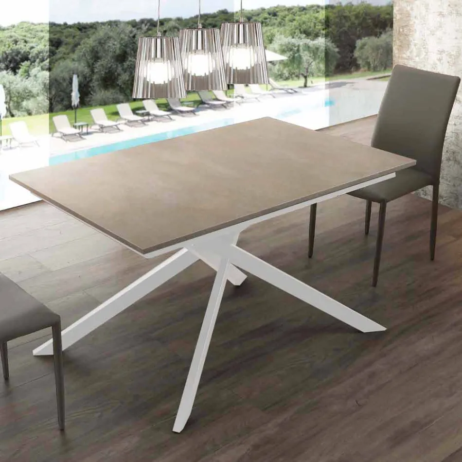 Mesa extensible de madera hasta 190 cm con base cruzada Lecce viadurini