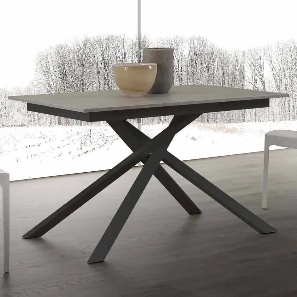 Mesa extensible de madera hasta 190 cm con base cruzada Lecce viadurini