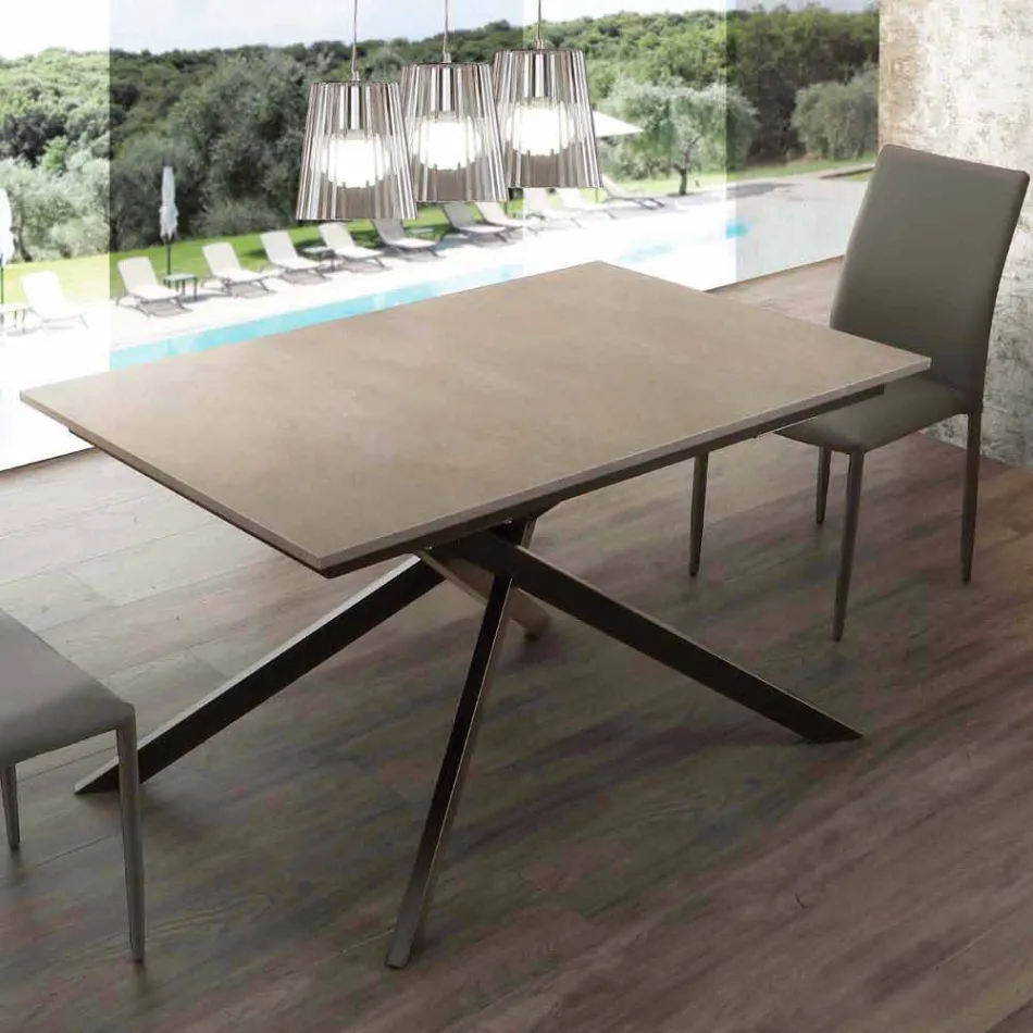 Mesa extensible de madera hasta 190 cm con base cruzada Lecce viadurini