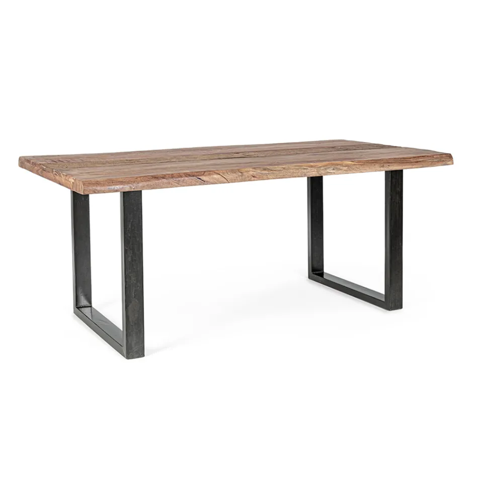 Mesa en madera de acacia con inserto reciclado y acero Homemotion - Zalma viadurini