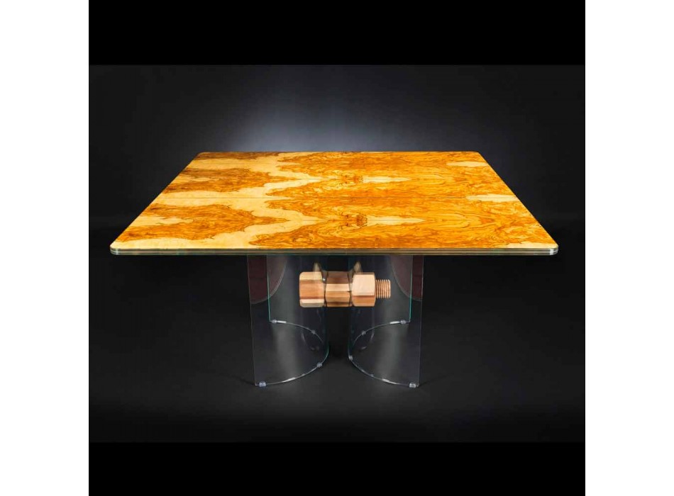 en la tabla de madera de olivo y vidrio Portofino forma cuadrada viadurini