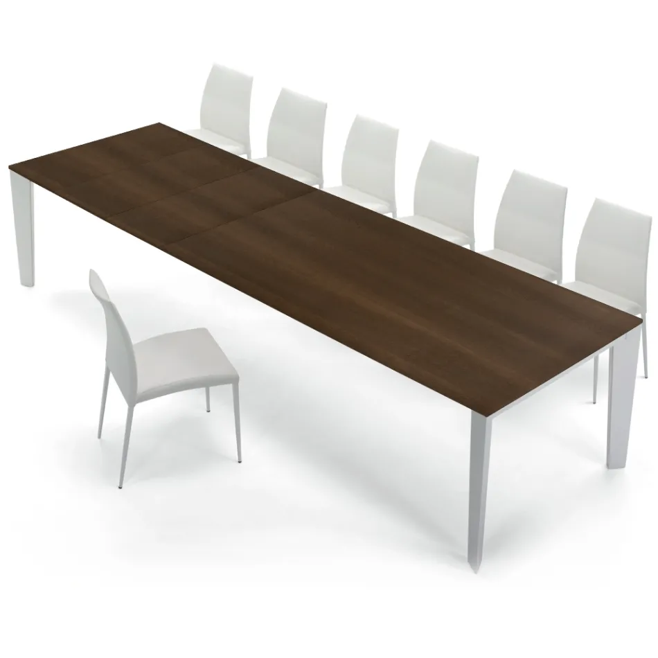 Mesa de madera chapada extensible hasta 325 cm Made in Italy – Años Setenta viadurini