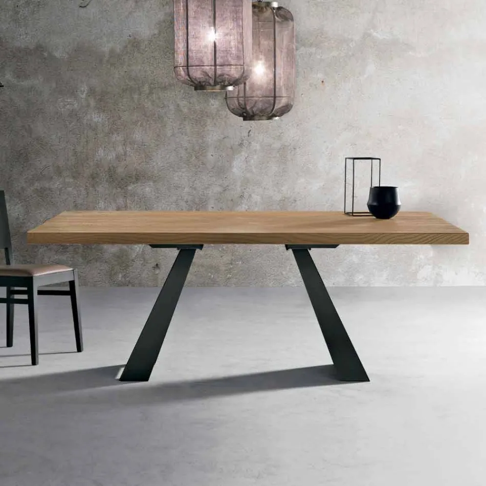 Moderna mesa de madera de roble anudada producida en Italia Zerba viadurini