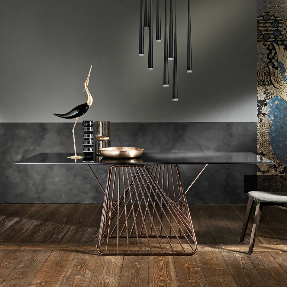 Mesa de diseño moderno en vidrio templado hecho en Italia, Mitia viadurini