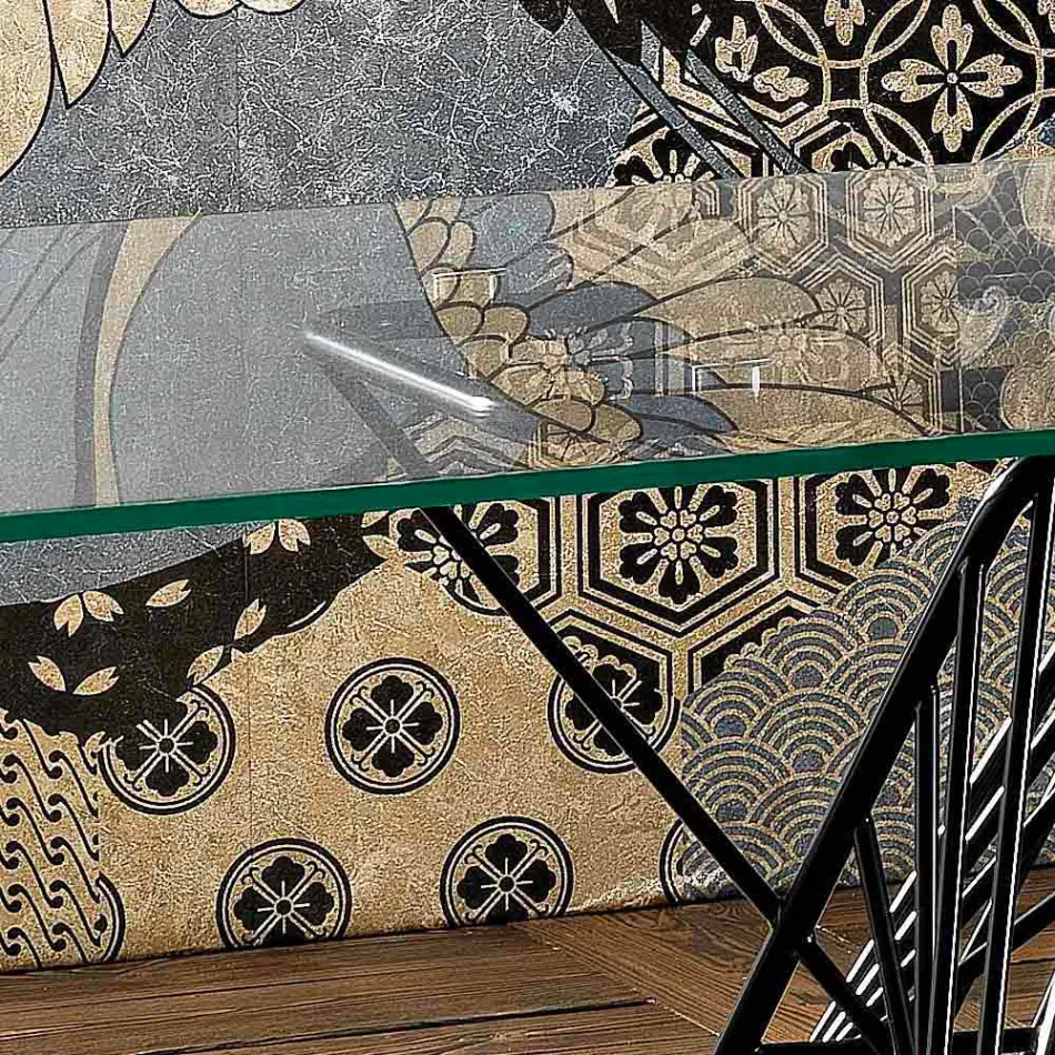 Mesa de vidrio templado de diseño moderno hecha en Italia, Mitia viadurini