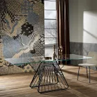 Mesa de diseño moderno en vidrio templado hecho en Italia, Mitia viadurini