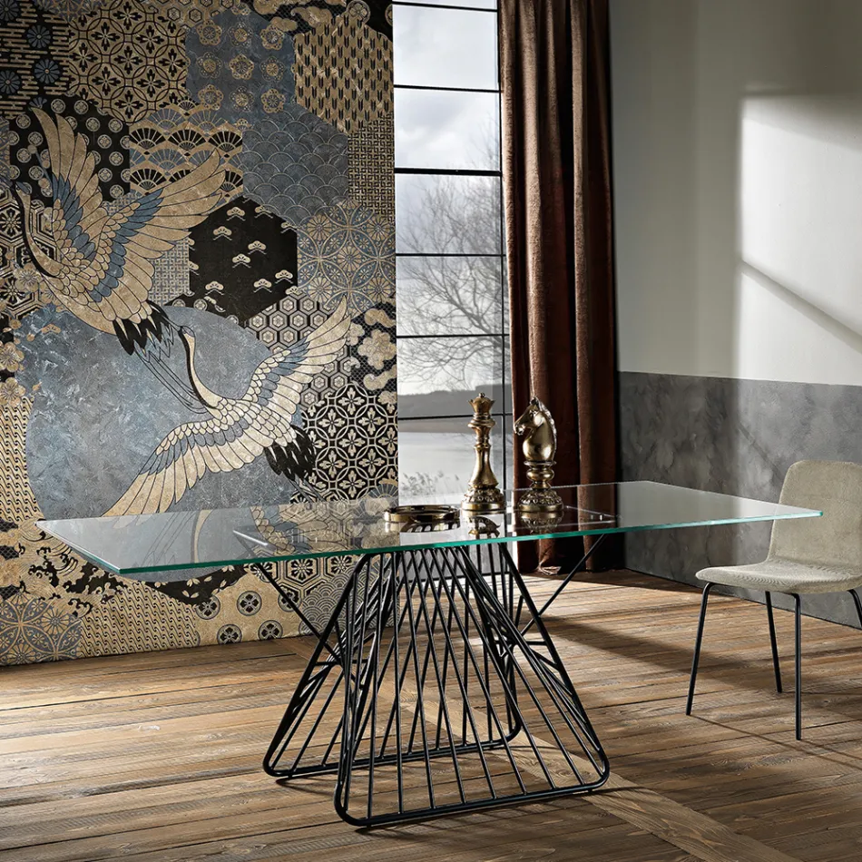 Mesa de diseño moderno en vidrio templado hecho en Italia, Mitia viadurini