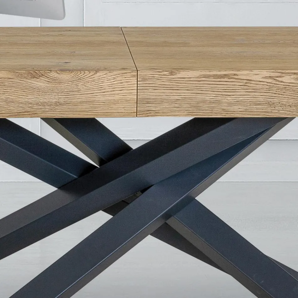 Mesa de interior extensible en madera maciza y metal Made in Italy - Khal viadurini