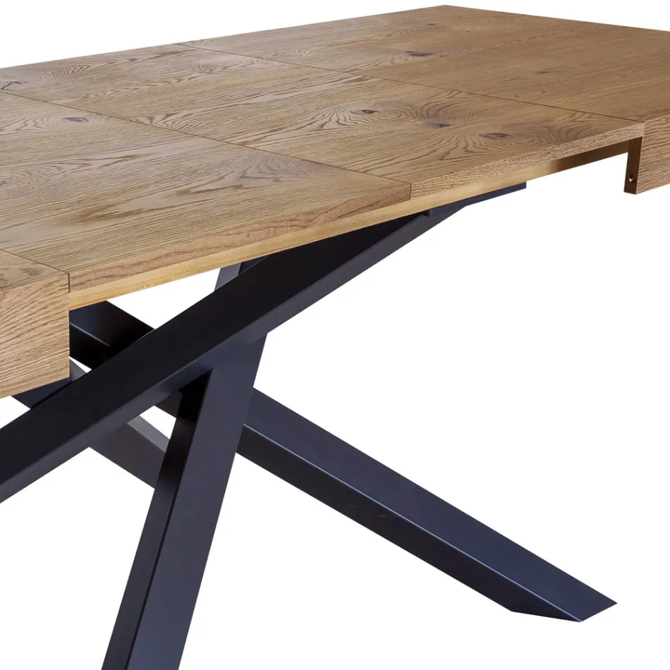 Mesa de interior extensible en madera maciza y metal Made in Italy - Khal viadurini