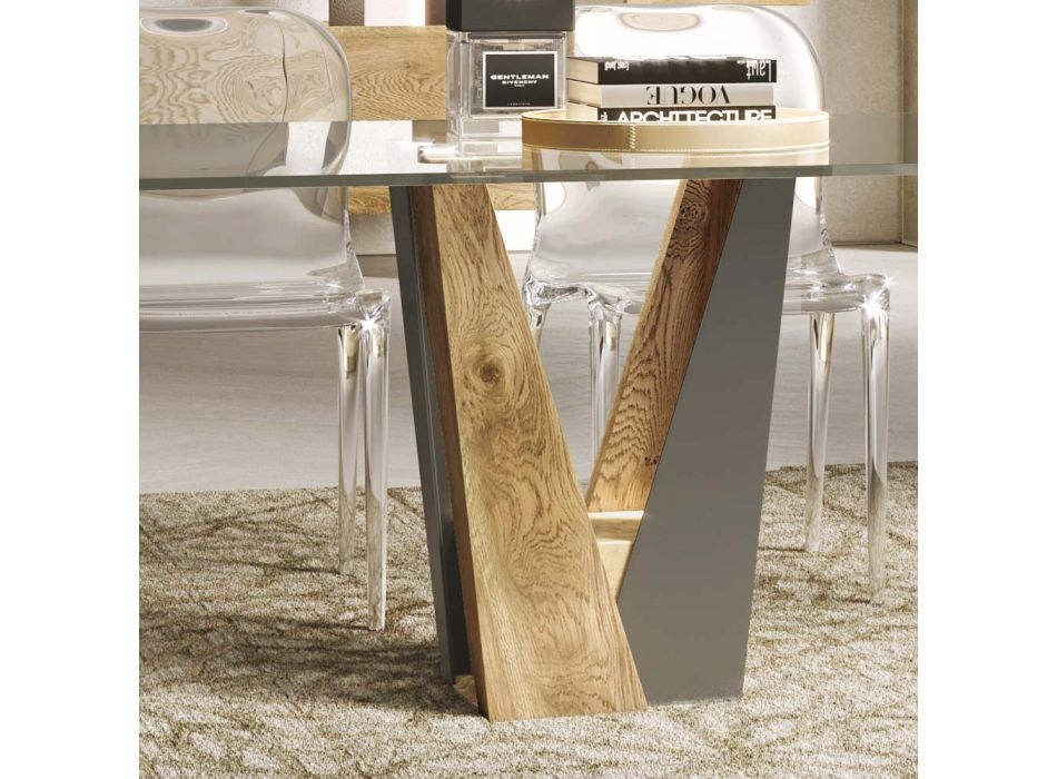 Living Crystal Table con base de madera y metal Made in Italy - Dementor viadurini