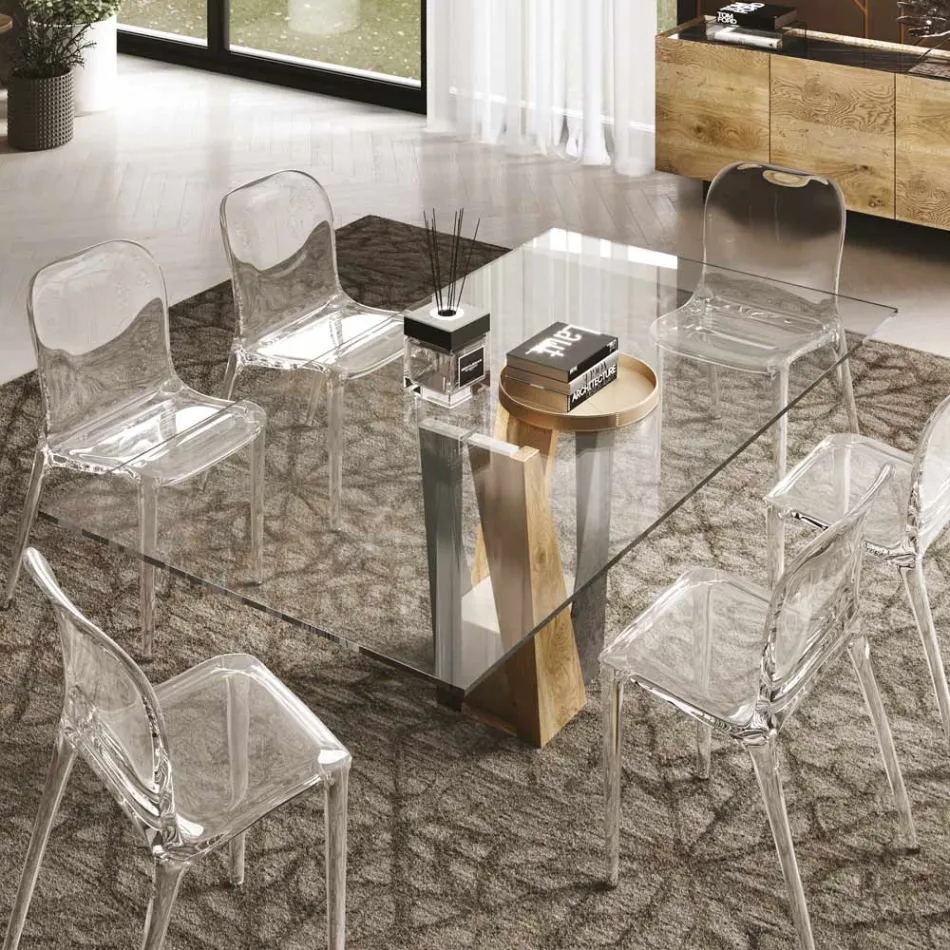 Living Crystal Table con base de madera y metal Made in Italy - Dementor viadurini