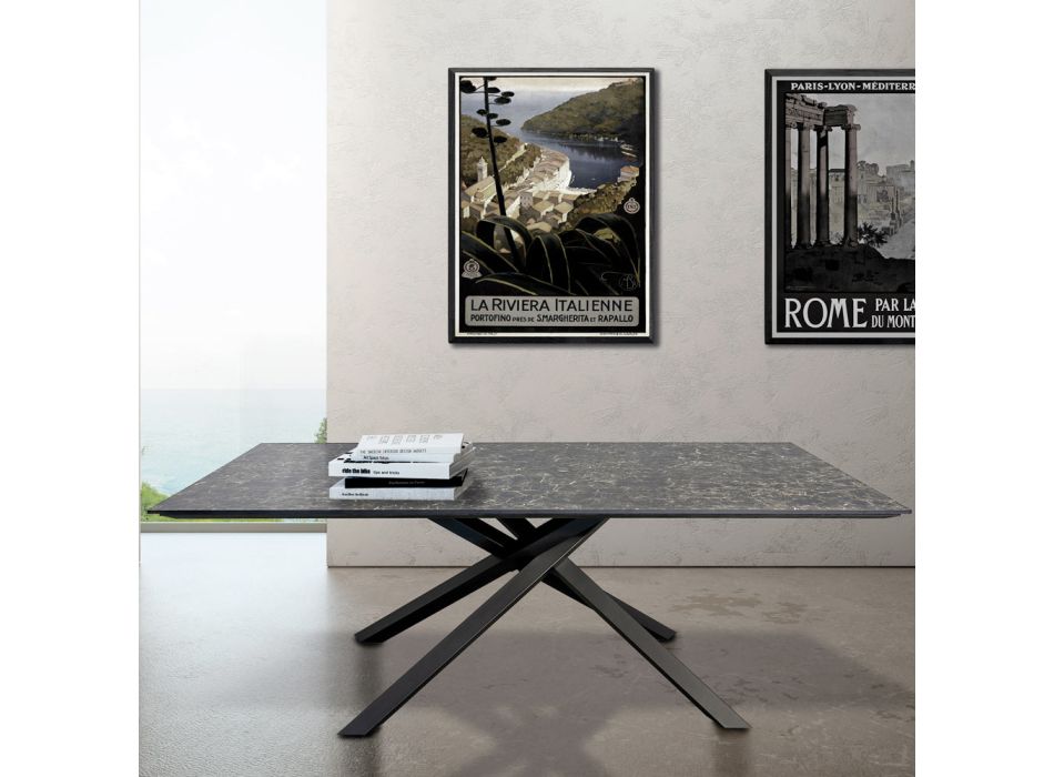 Mesa de estar en HPL con base de metal gris hierro Made in Italy - Shagor viadurini