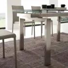 moderna mesa de comedor en vidrio templado y acero Georgia viadurini