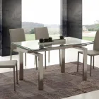 moderna mesa de comedor en vidrio templado y acero Georgia viadurini