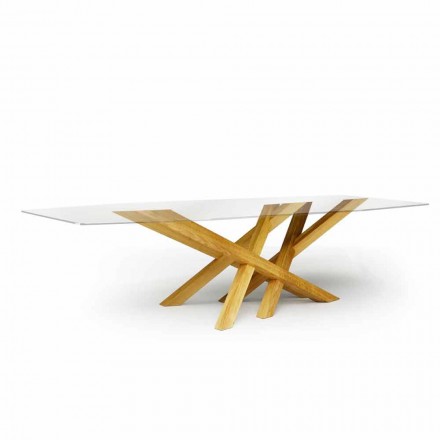 Moderna mesa en vidrio y roble natural producido en Italia Acciano. viadurini
