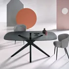 Mesa ovalada de 180x100 cm en cristal ahumado martillado y metal - Domus viadurini