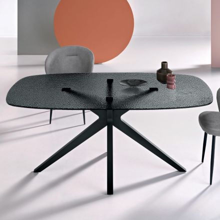 Mesa ovalada de 180x100 cm en cristal ahumado martillado y metal - Domus viadurini