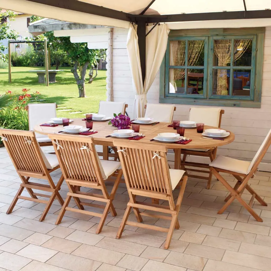 Mesa de Exterior Ovalada Extensible hasta 240 cm Fabricada en Teca - Ivy viadurini