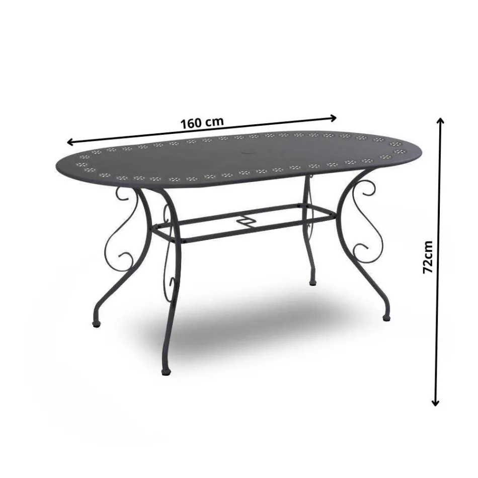 Mesa de jardín ovalada totalmente de metal - Archivo viadurini