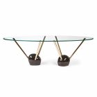 mesa de diseño oval con tapa de cristal 100% Made in Italy Zoe viadurini