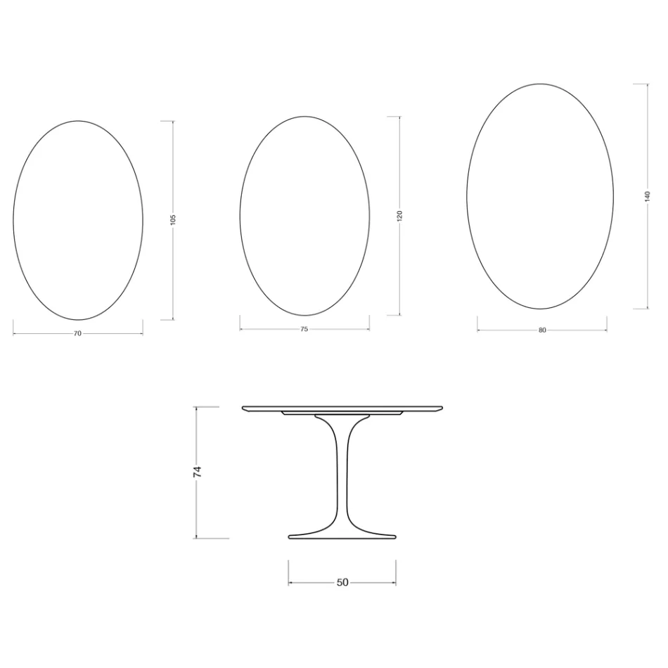 Mesa ovalada Tulip Saarinen de 74 cm de altura en cerámica mate Florim Calacatta Gold - Escarlata viadurini