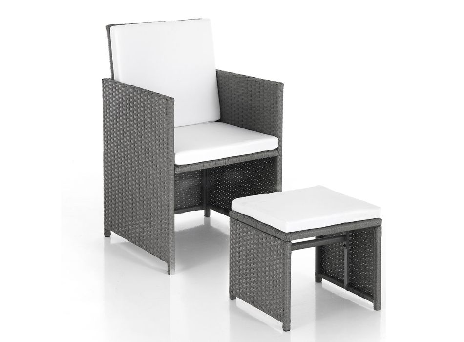 Mesa interior y exterior con 6 sillas con respaldo reclinable y 4 pufs - Venir viadurini