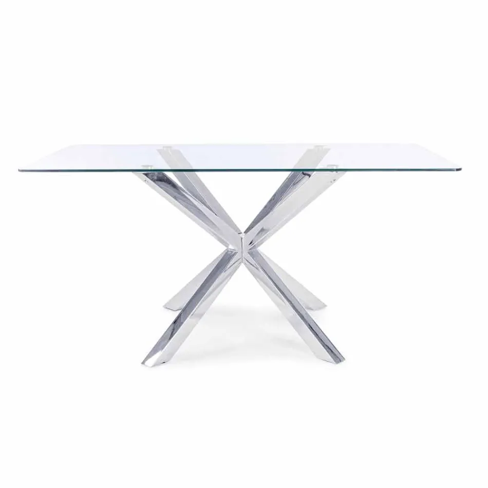 Mesa de comedor con tapa de cristal templado Homemotion - Denda viadurini