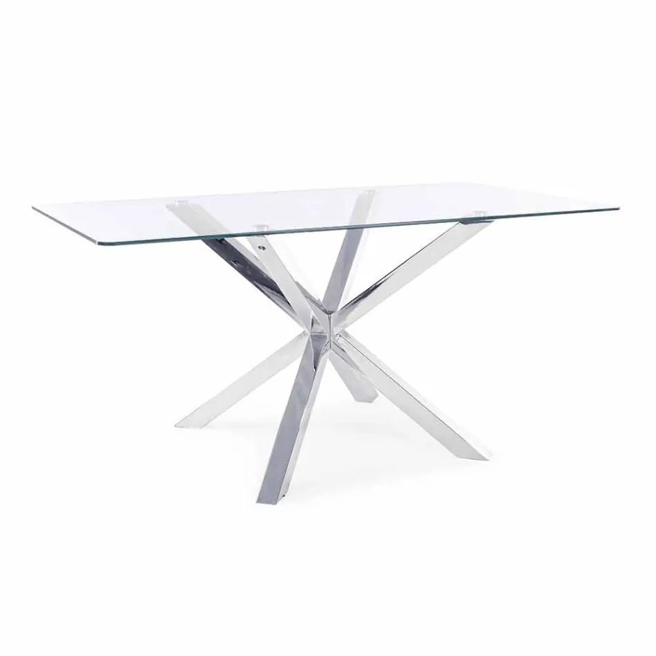 Mesa de comedor con tapa de cristal templado Homemotion - Denda viadurini