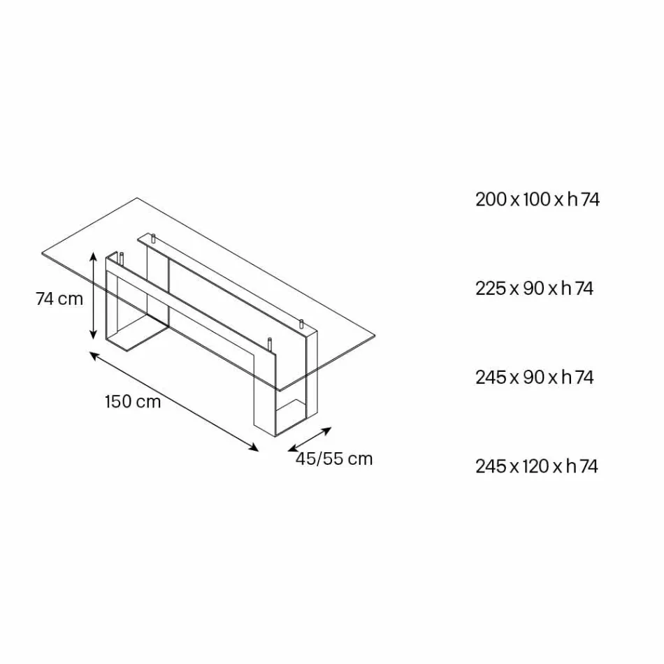 Tablero de mesa en vidrio extraclaro y patas de metal 3 acabados 4 tamaños - Speck viadurini