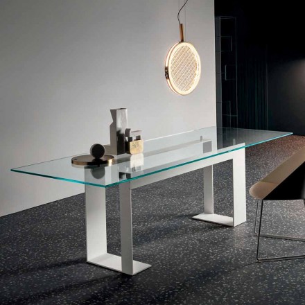 Tablero de mesa en vidrio extraclaro y patas de metal 3 acabados 4 tamaños - Speck viadurini