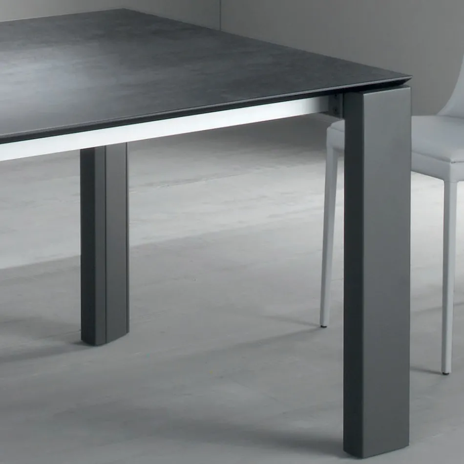 Mesa de comedor extensible a 2,8 m con tapa de metal y cerámica mate - Rashid viadurini