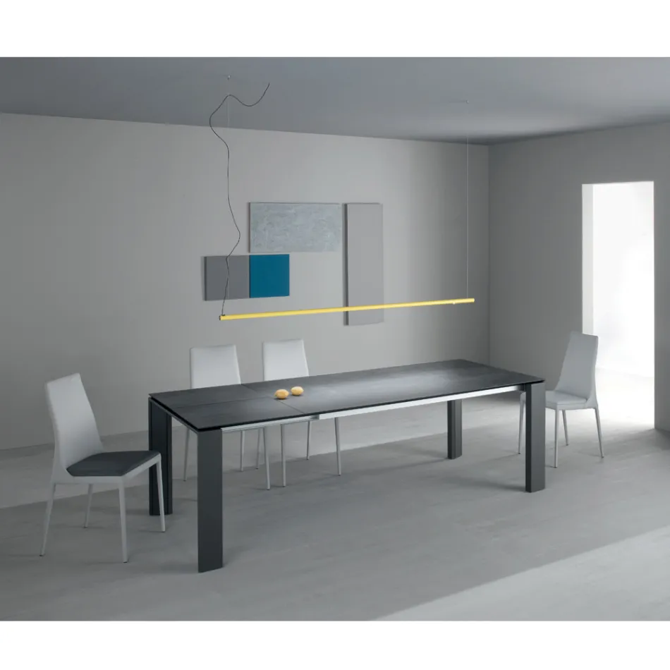 Mesa de comedor extensible a 2,8 m con tapa de metal y cerámica mate - Rashid viadurini