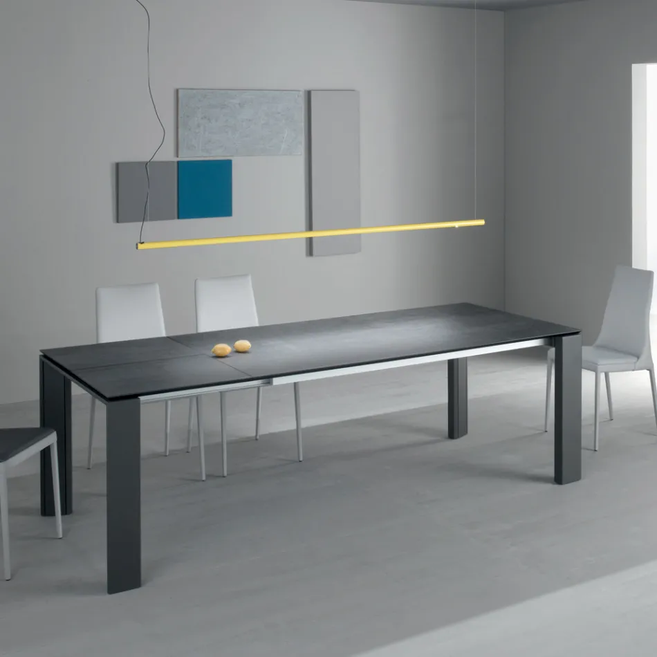 Mesa de comedor extensible a 2,8 m con tapa de metal y cerámica mate - Rashid viadurini