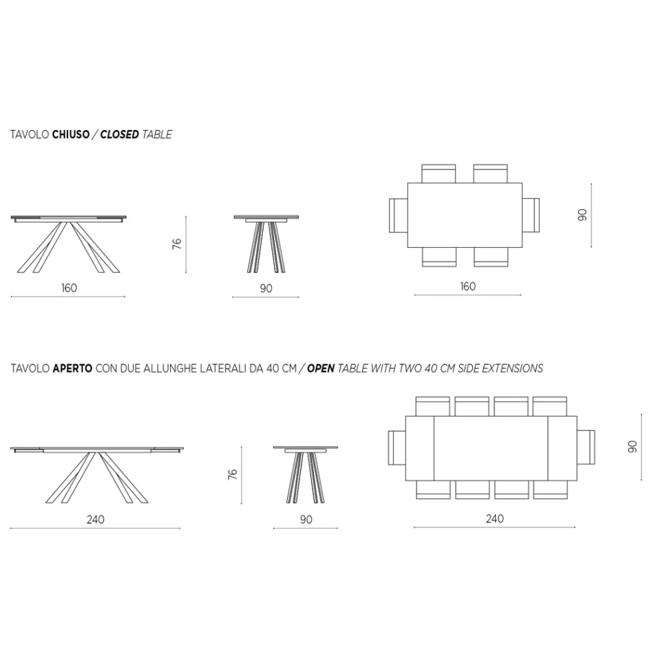 Mesa de Comedor Extensible a 240 cm Efecto Mármol y Estructura Metálica – Yvan viadurini