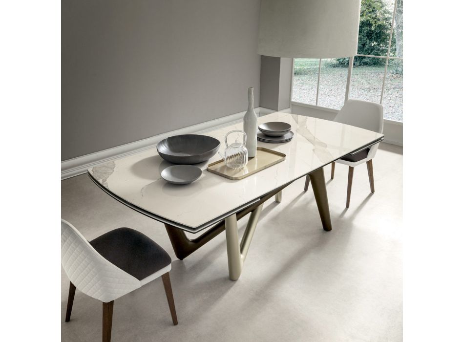 Mesa de comedor extensible a 294 cm de cerámica pulida y poliuretano - Stalto viadurini